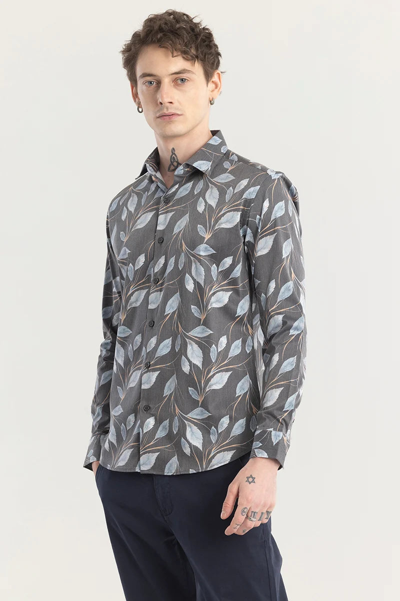 Leafstique Grey Printed Shirt