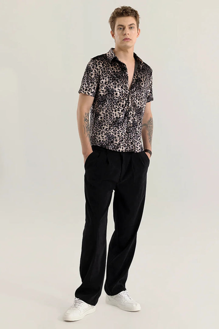 Magne Black Animal Print Velvet Shirt