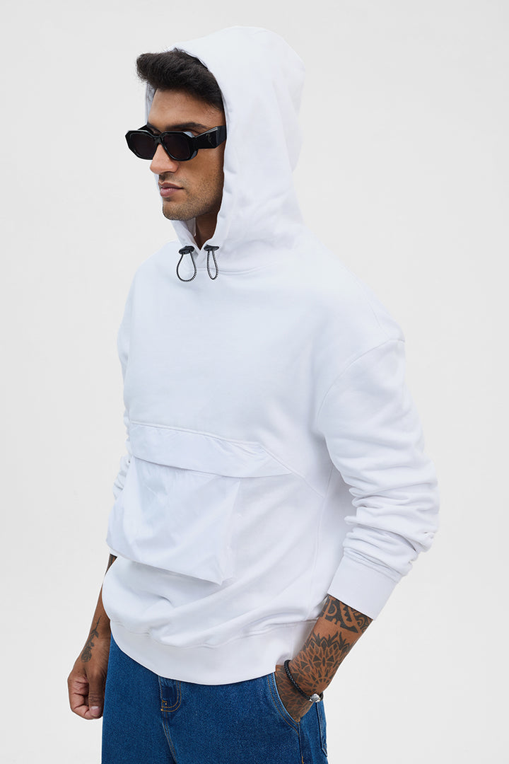 White Solid Relaxed Fit Hoodies