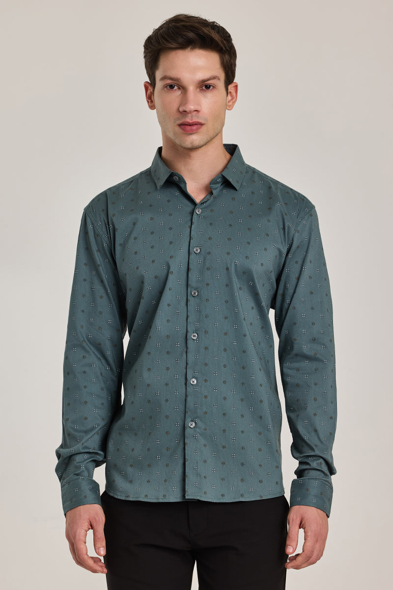 Teal Geometric Slim Fit Shirt