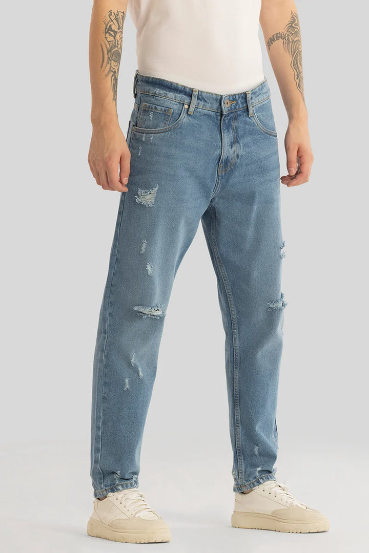 Vault Blue Distressed Baggy Fit Jeans