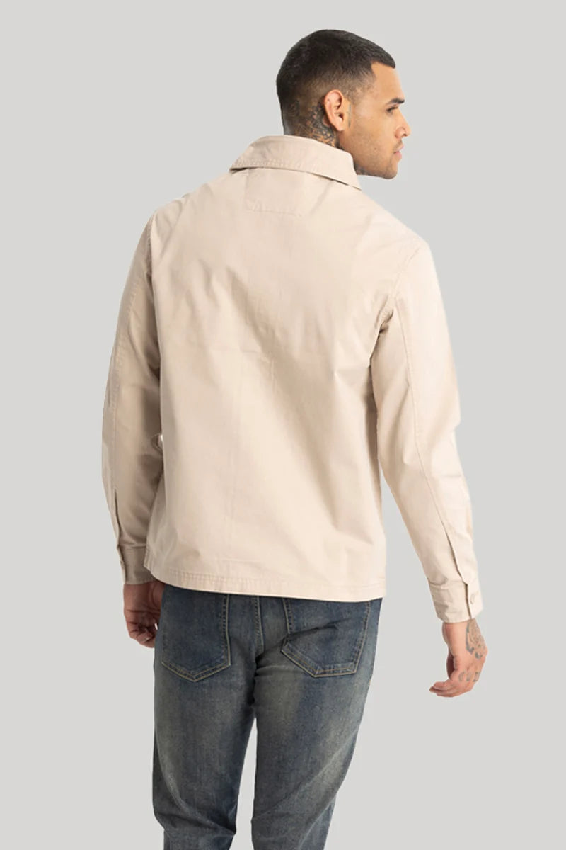 Double Pocket Beige Overshirt