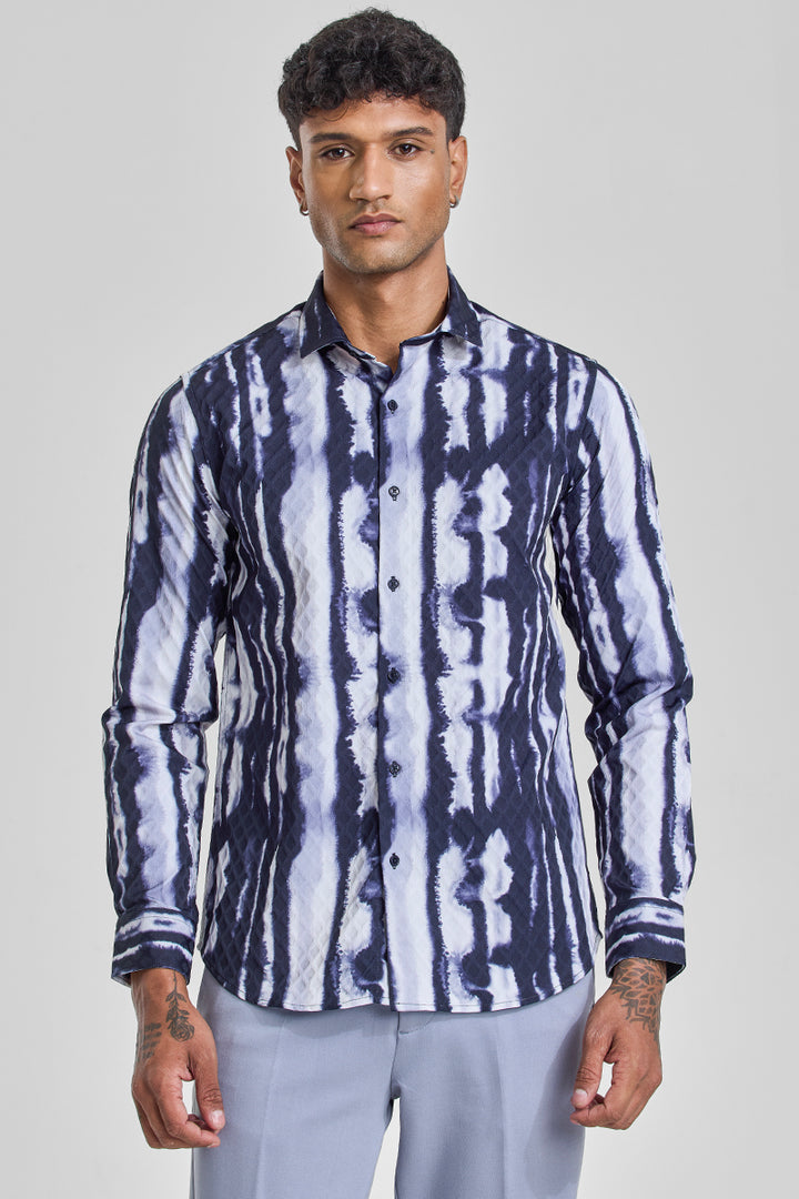 Navy Abstract Slim Fit Shirt