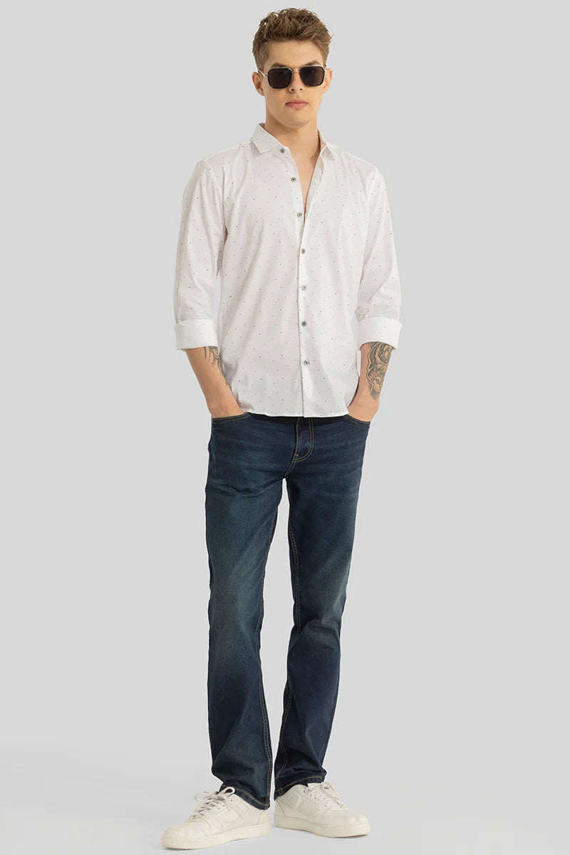 White Printed Slim Fit Shirt