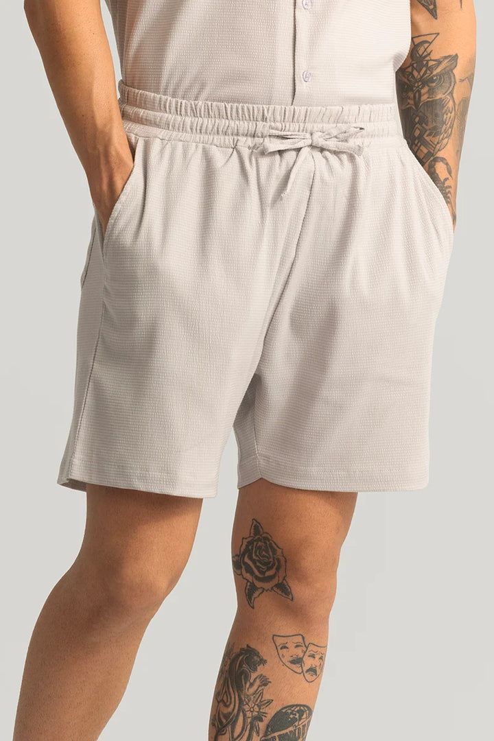 Daphne Off-White Textured Shorts