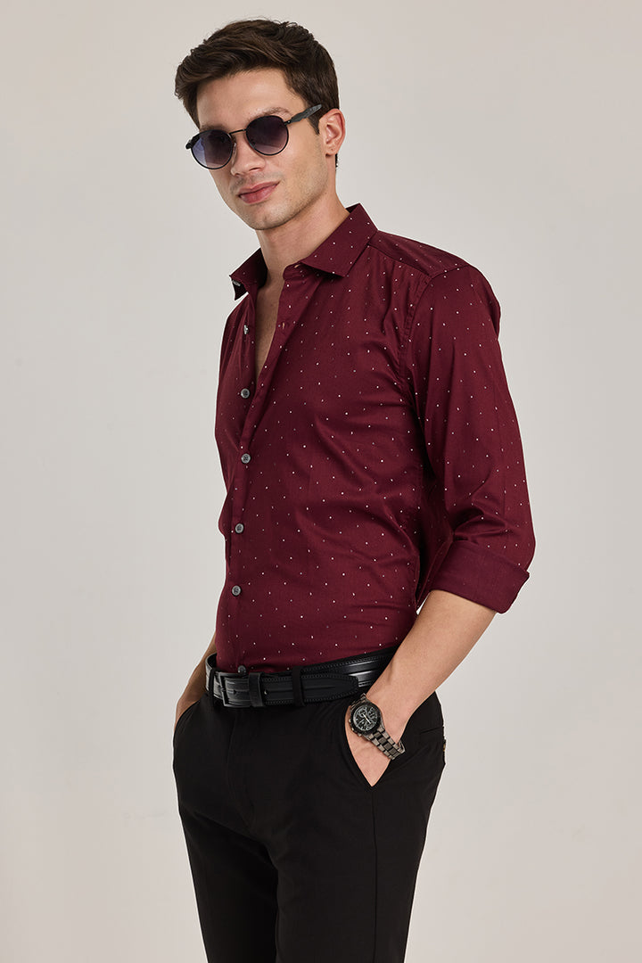 Maroon Printed Slim Fit Shirt