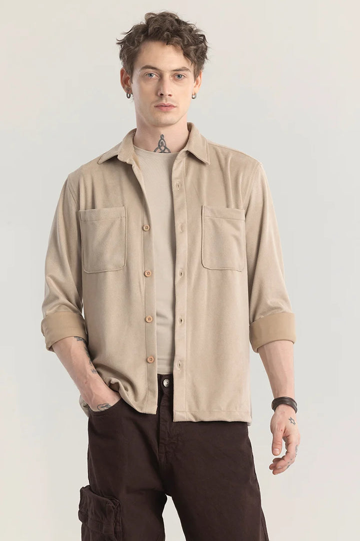 Suedineer Beige Plain Shirt