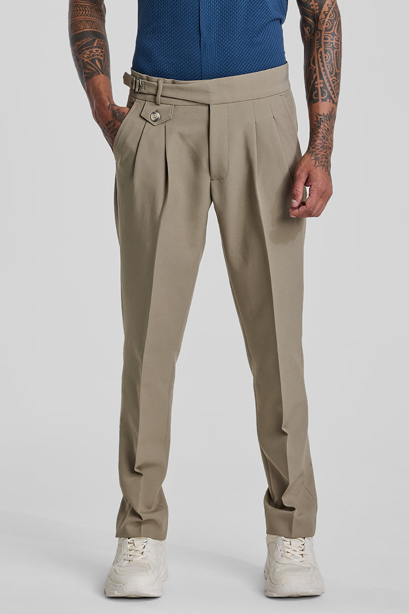 Beige Slim Fit Gurkha Trousers