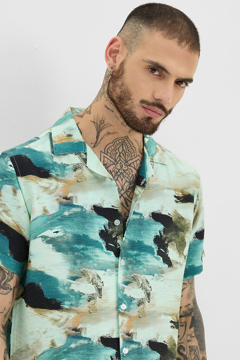 Turquoise Abstract Box Fit Shirt