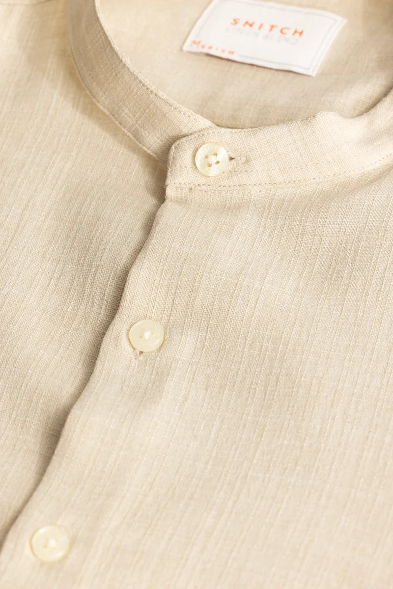 Cream Mandarin Linen Shirt