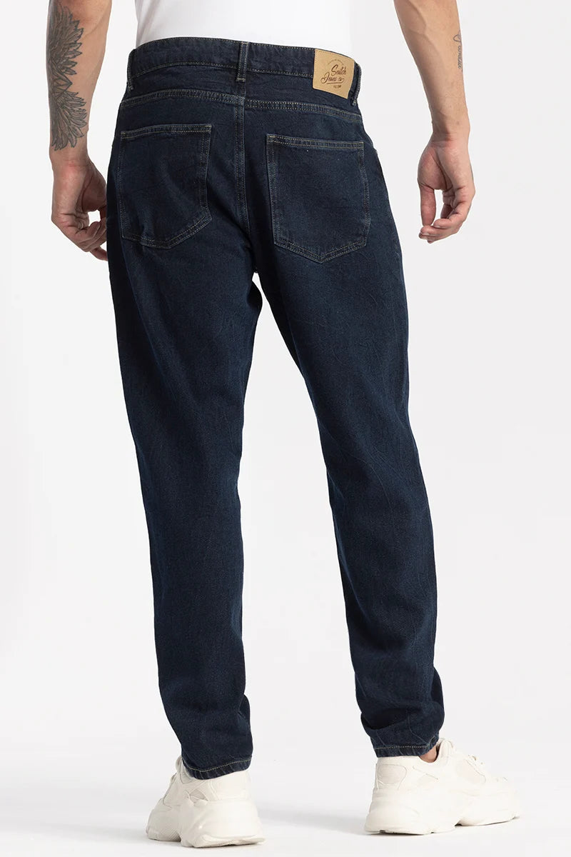 Navy Plain Baggy Fit Jeans