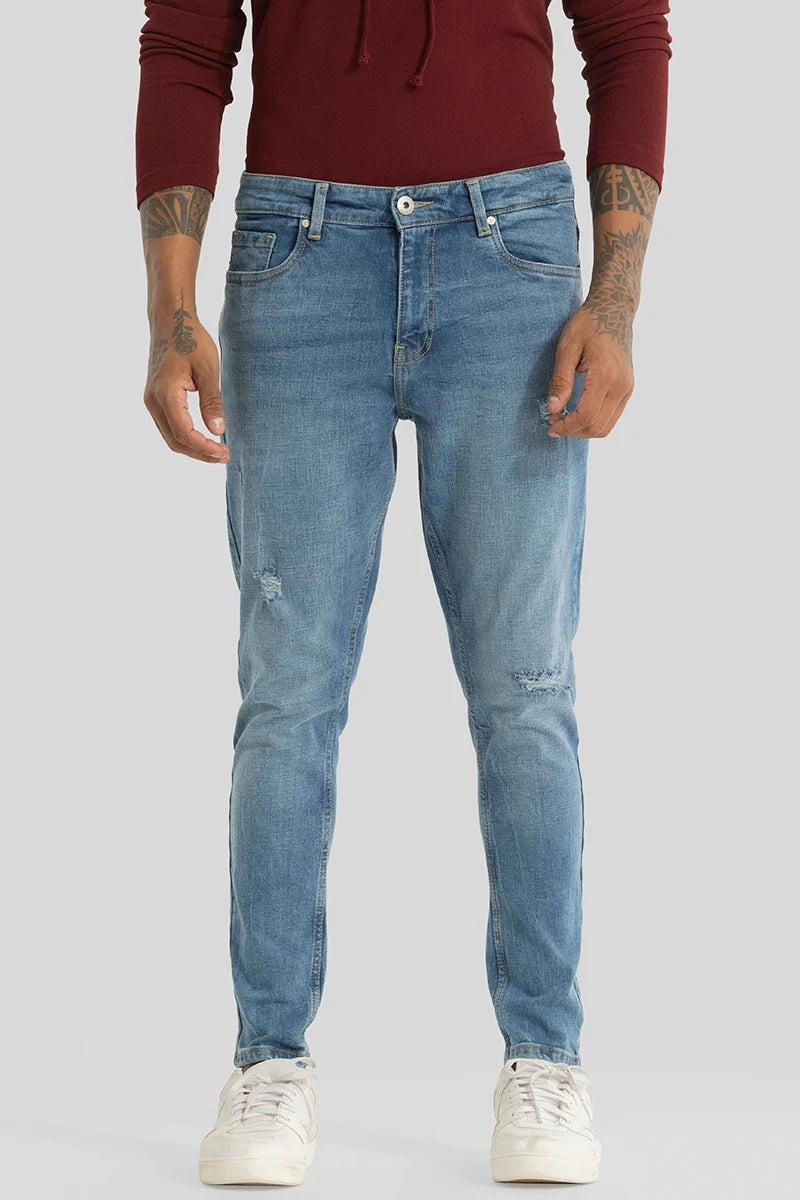 Electric Blue Distressed Skinny Fit Jeans