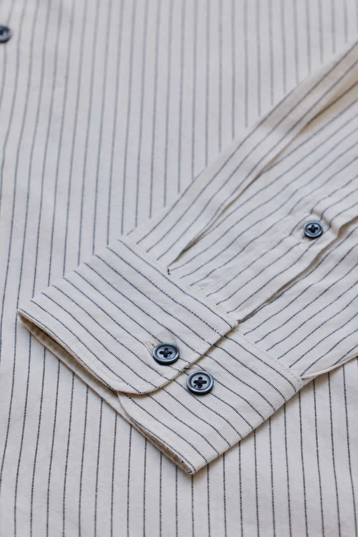 Cream Slim Fit Stripes Shirt