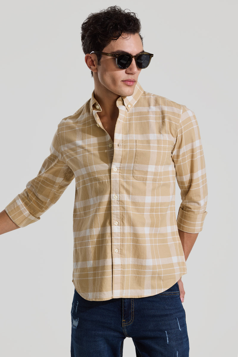 Beige Checks Slim Fit Shirt