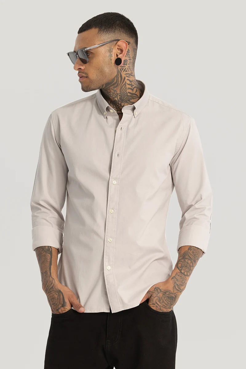 Cream Elbow Patch Oxford Shirt