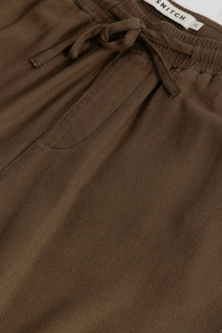 Ragna Brown Plain Relaxed Fit Joggers