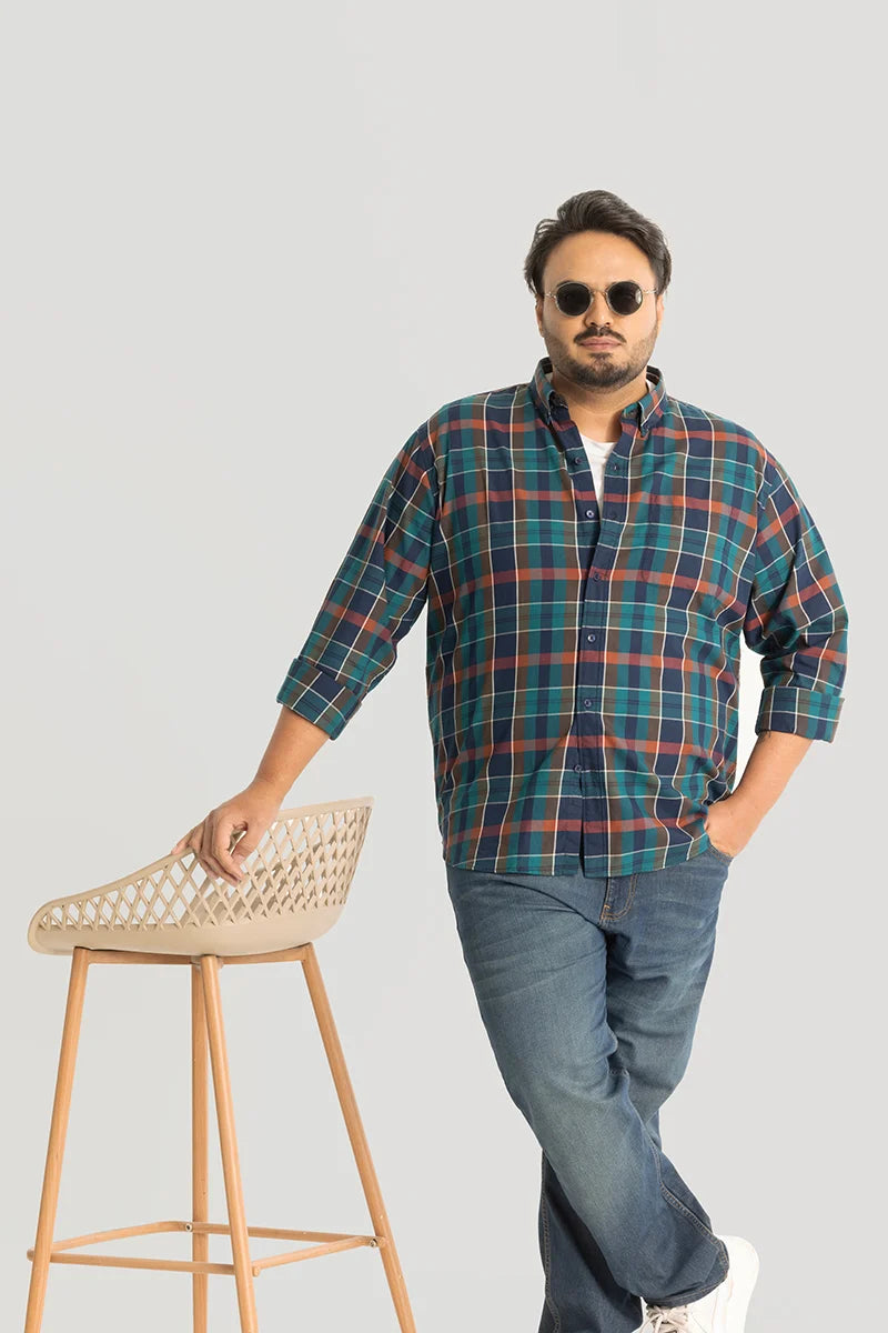 Adriano Blue Checks Plus Size Shirt