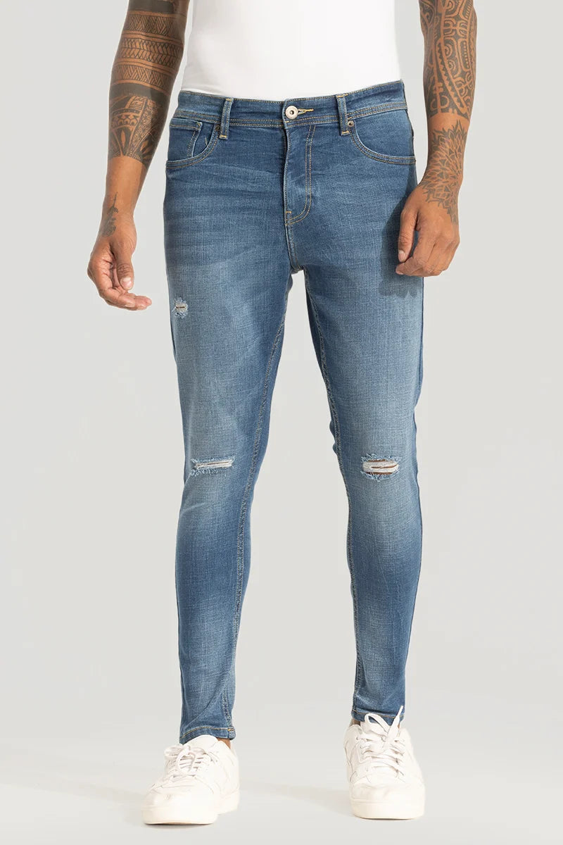 Denim Blue Distressed Skinny Fit Jeans