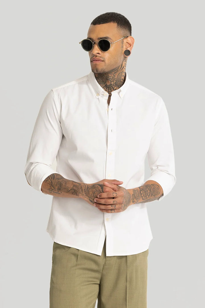 White Elbow Patch Oxford Shirt