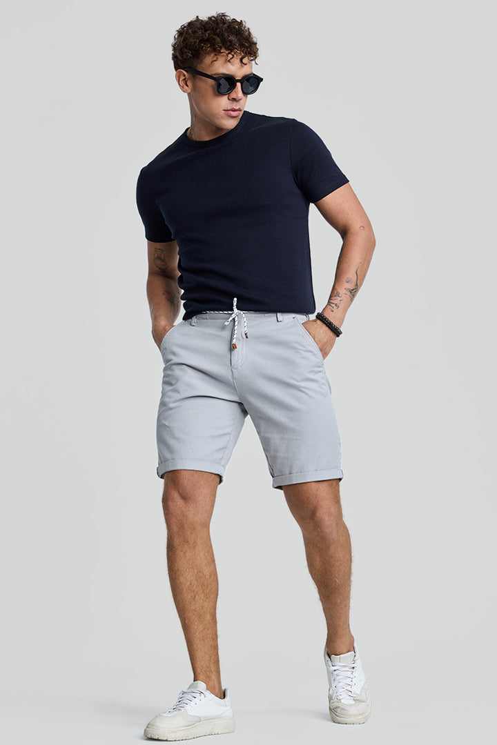 Light Grey Plain Linen Regular Fit Shorts