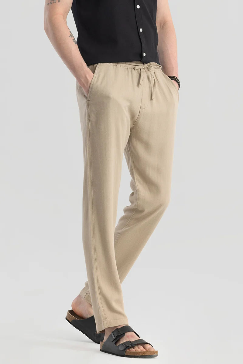 Ragna Beige Plain Relaxed Fit Joggers