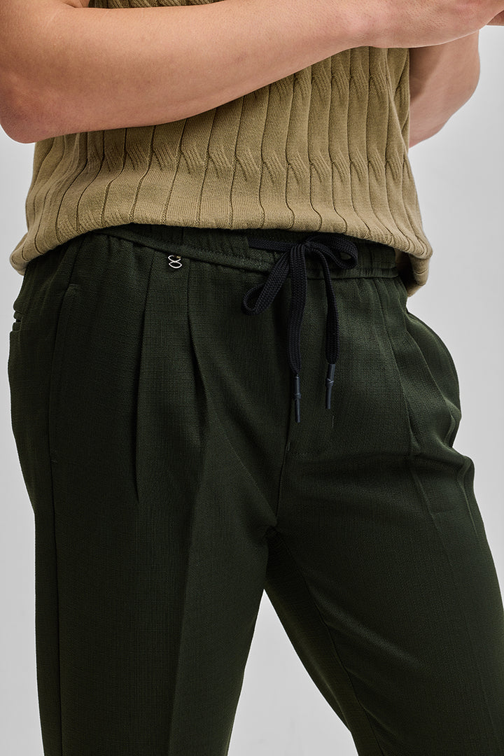 Olive Textured Relaxed Fit Trousers