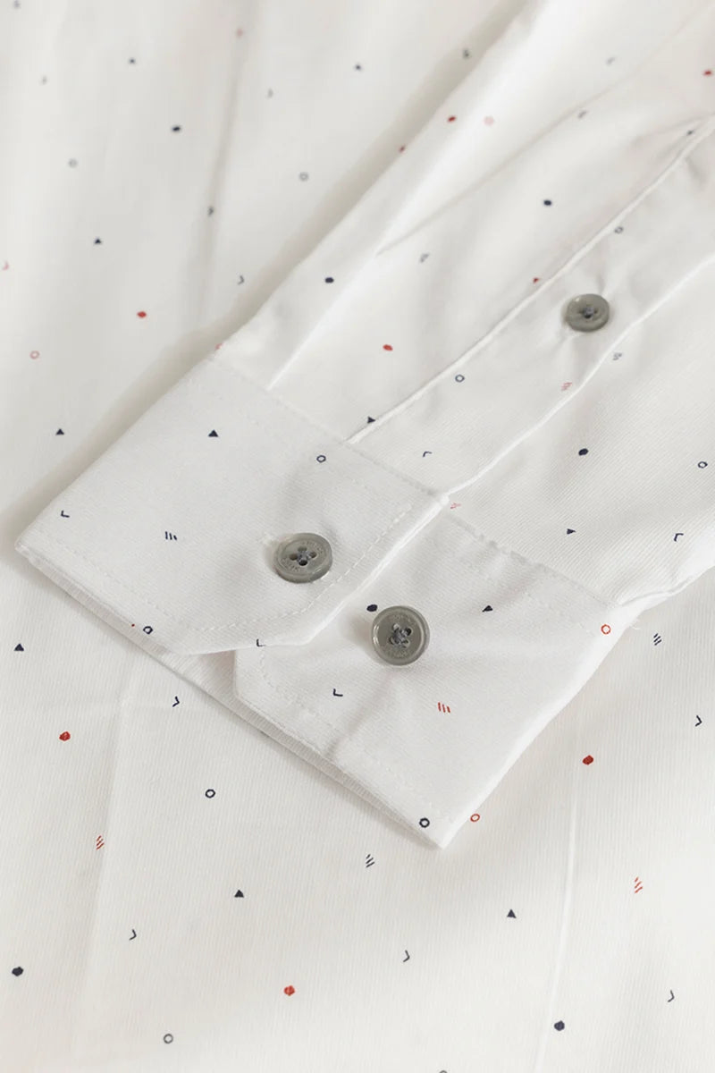 White Printed Slim Fit Shirt