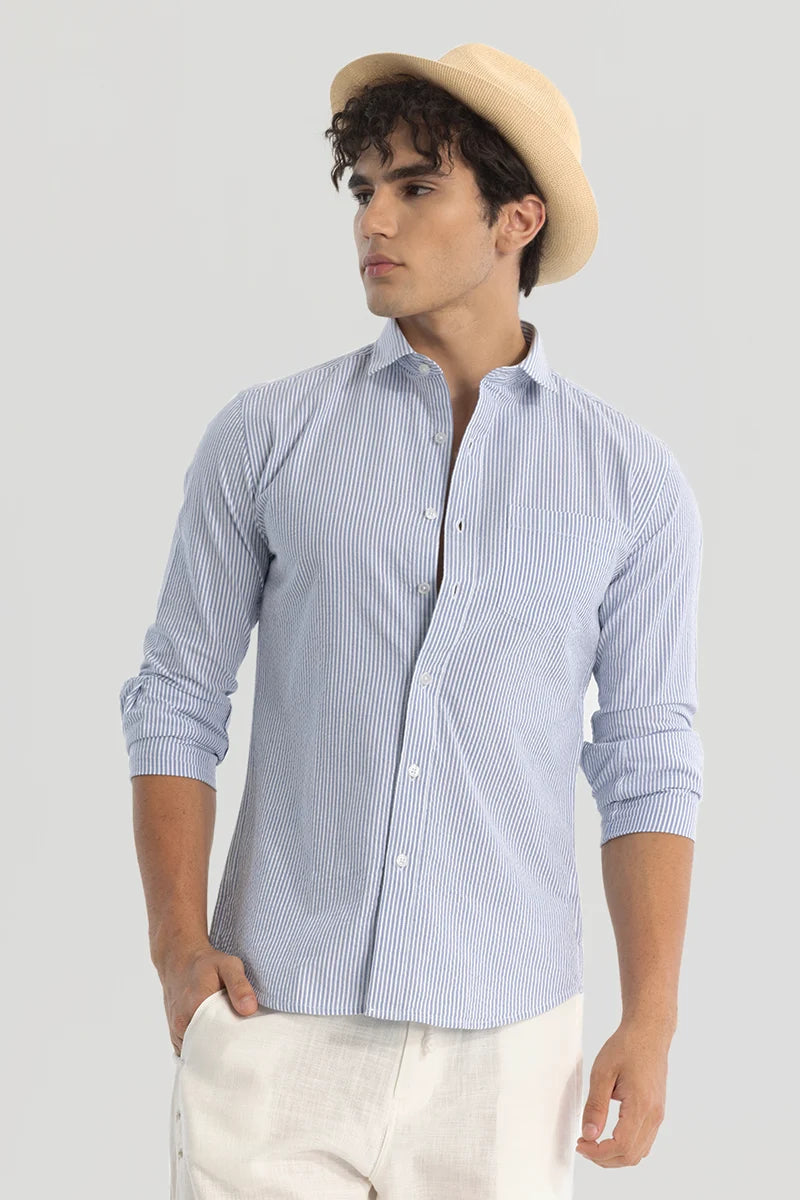 Blue Slim Fit Stripes Shirt