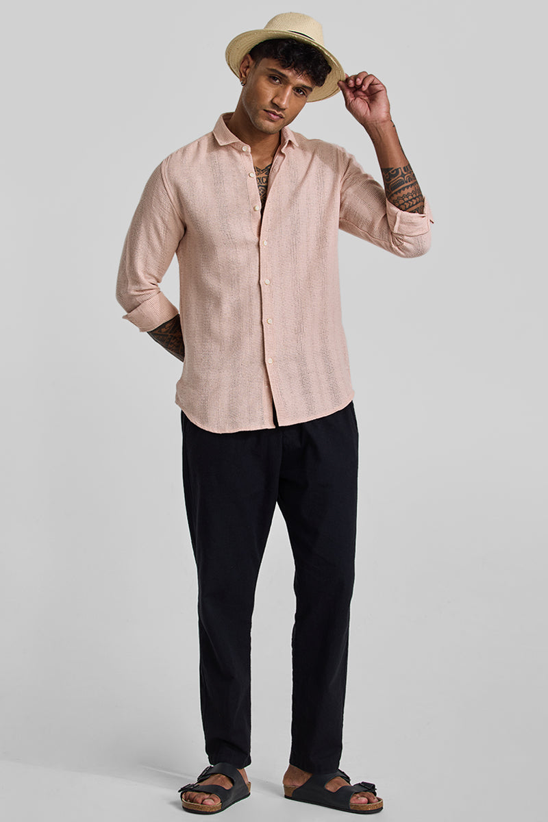 Peach Knitted Slim Fit Shirt