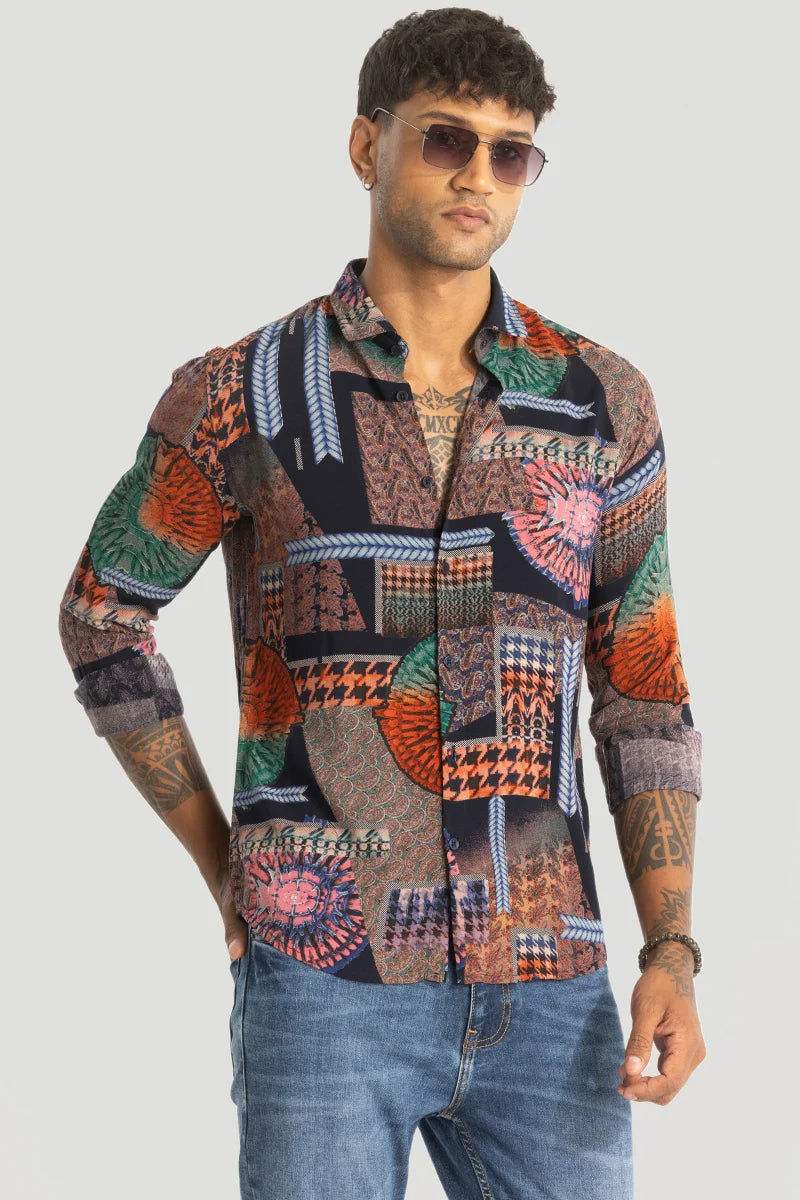 Mauve Slim Fit Abstract Shirt