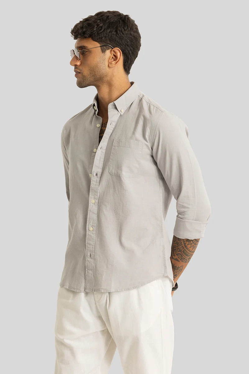 Henri Light Grey Plain Linen Blend Shirt