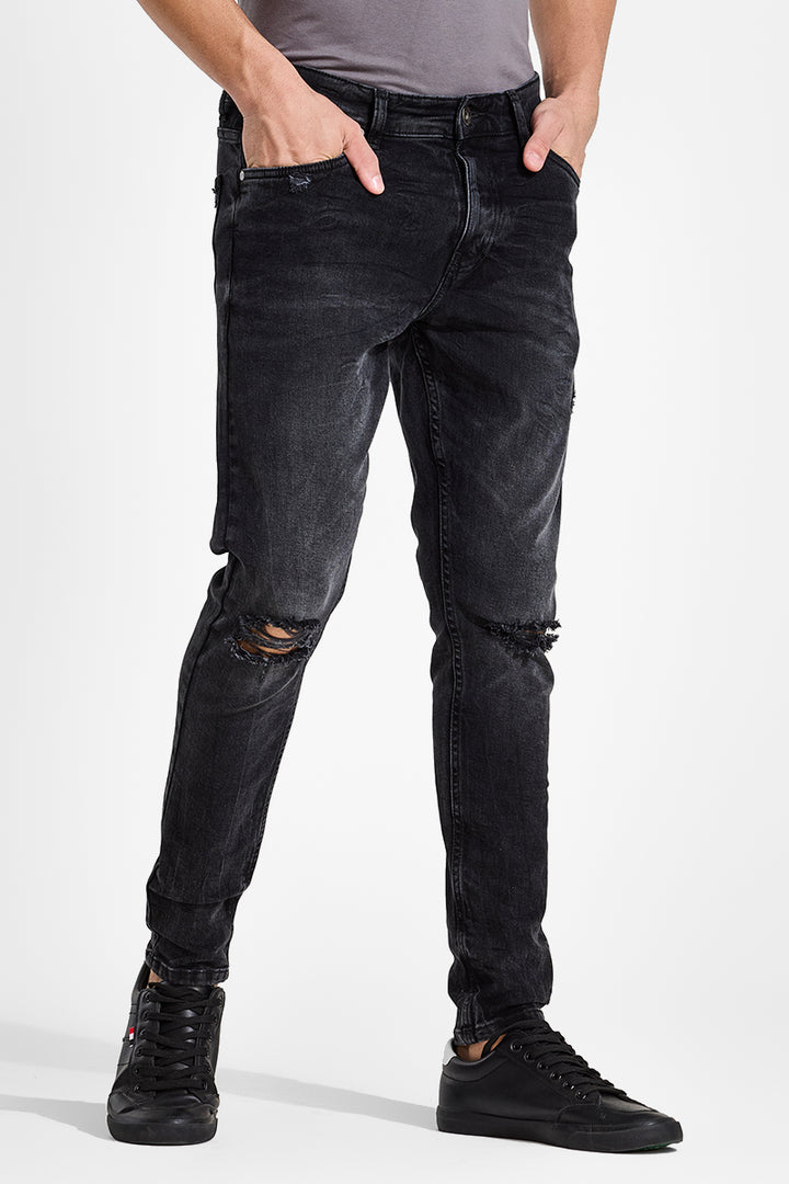 Charcoal Grey Distressed Skinny Fit Jeans