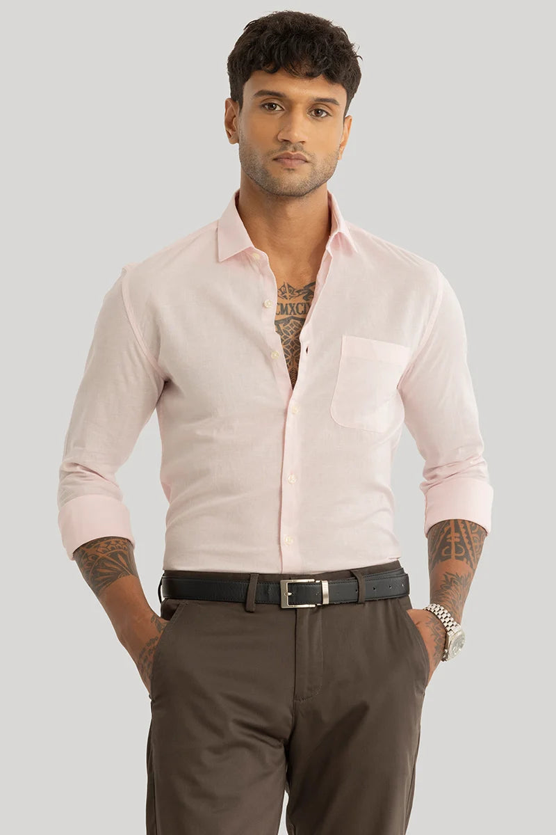 Claudio Light Pink Plain Linen Shirt