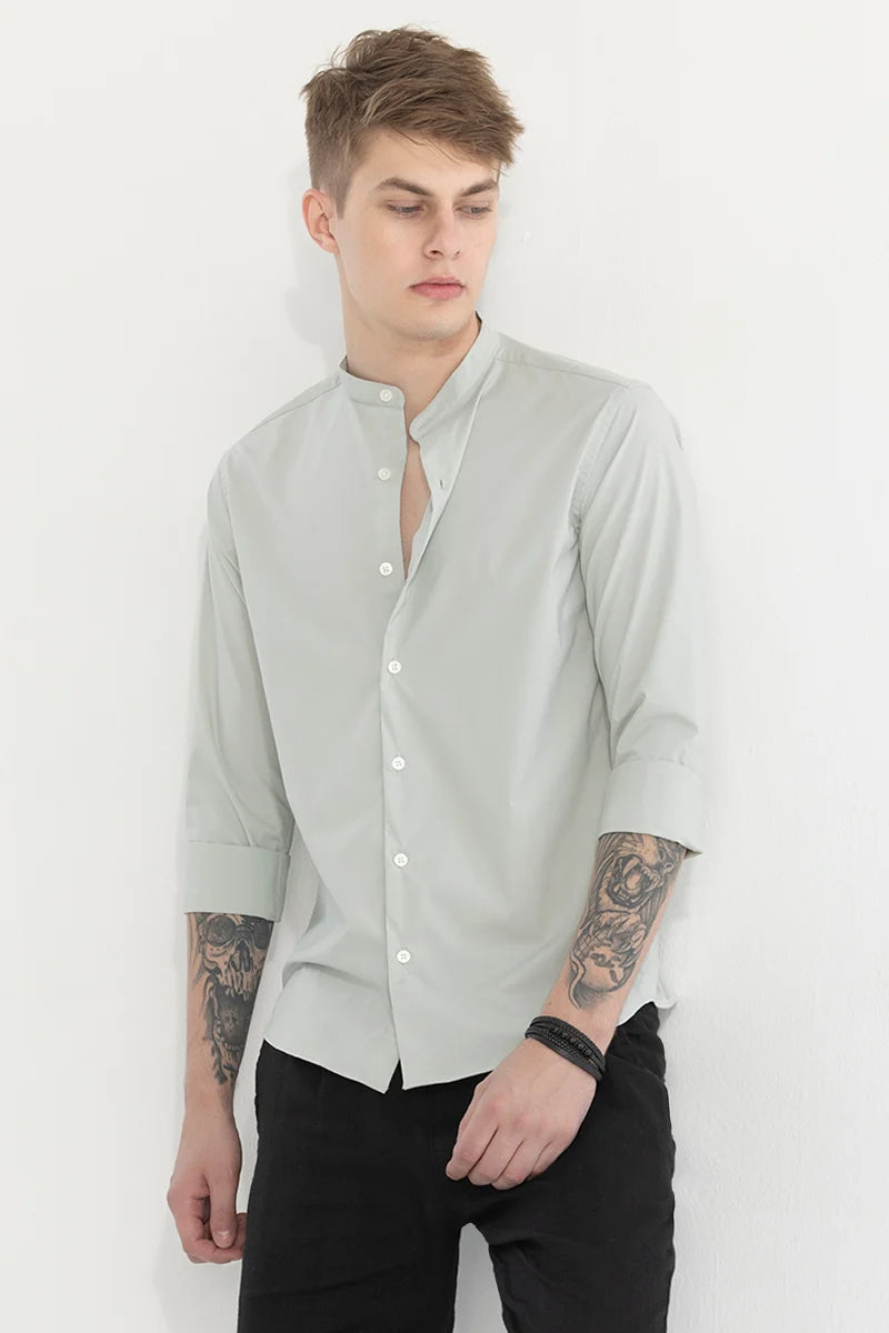 Grey Plain Mandarin Shirt