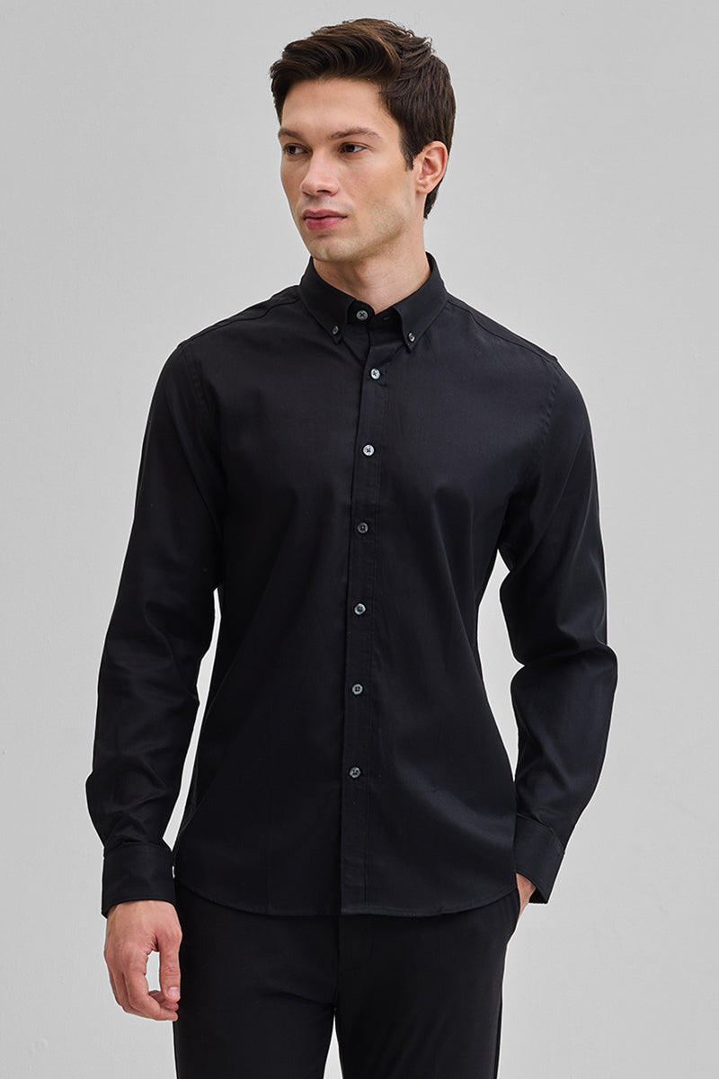 Black Solid Twill Shirt