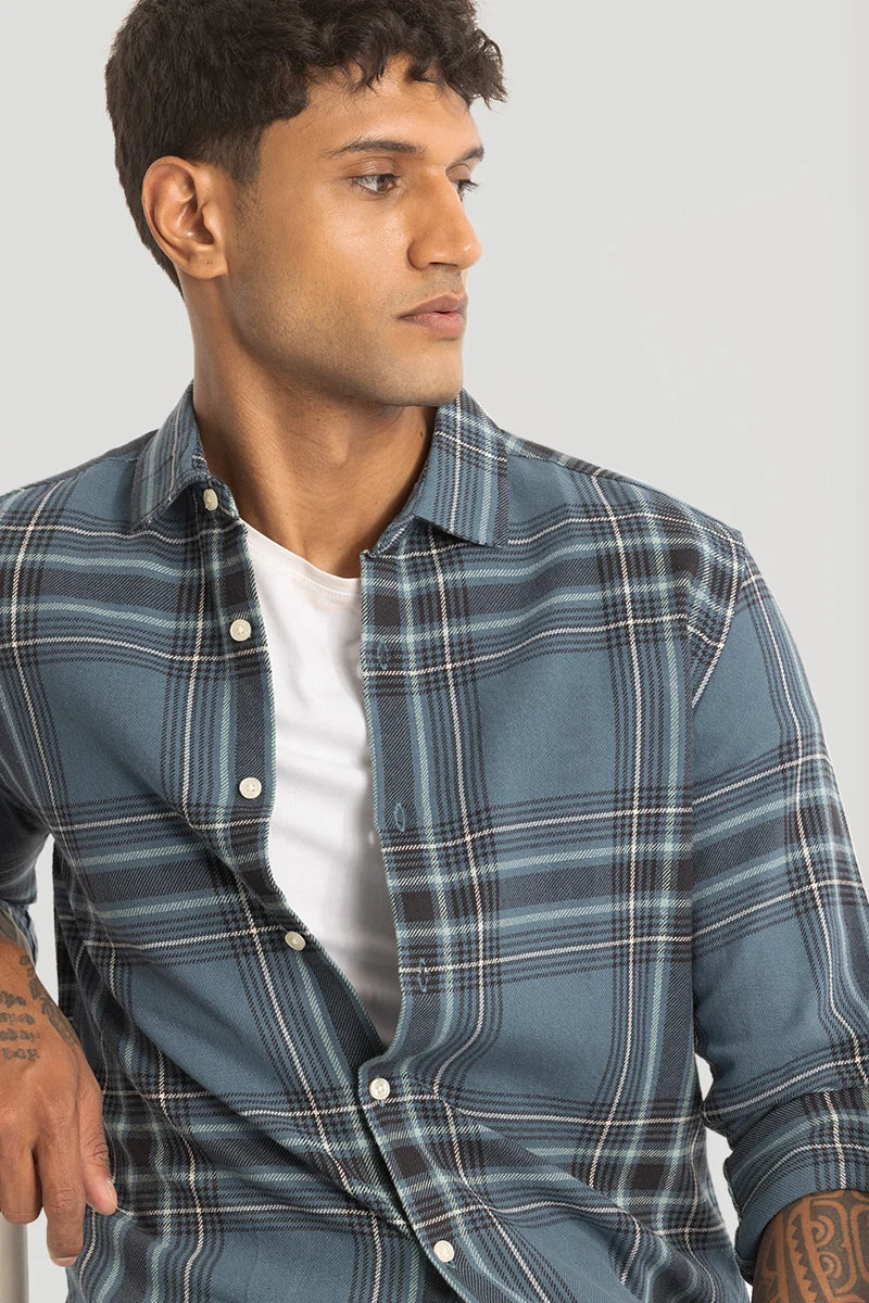 Steel Blue Checks Slim Fit Shirt