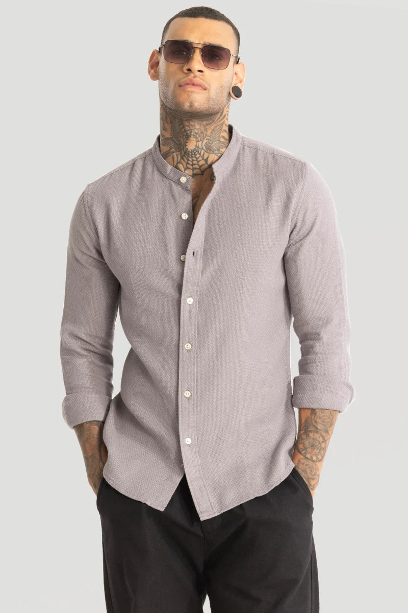 Light Grey Woven Mandarin Shirt