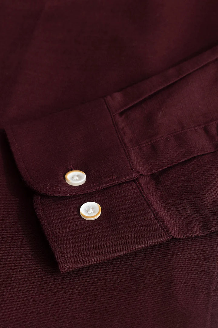 Mandarique Maroon Linen Blend Shirt