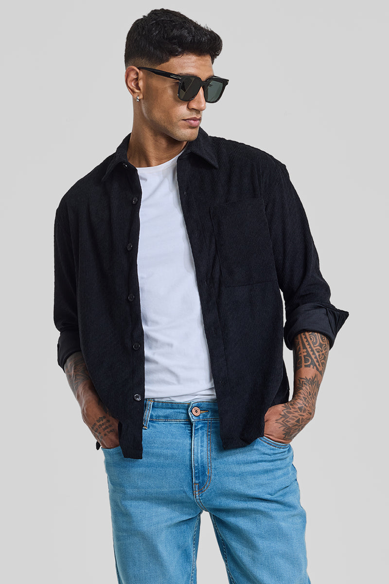 Black Textured Corduroy Overshirt