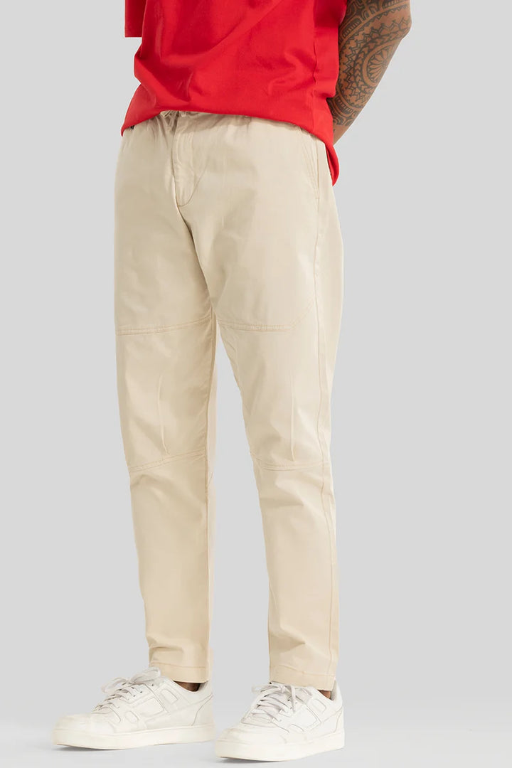 Odyssey Cream Plain Slim Fit Trousers