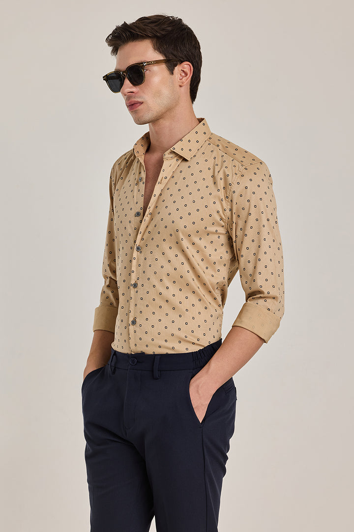 Beige Geometric Slim Fit Shirt