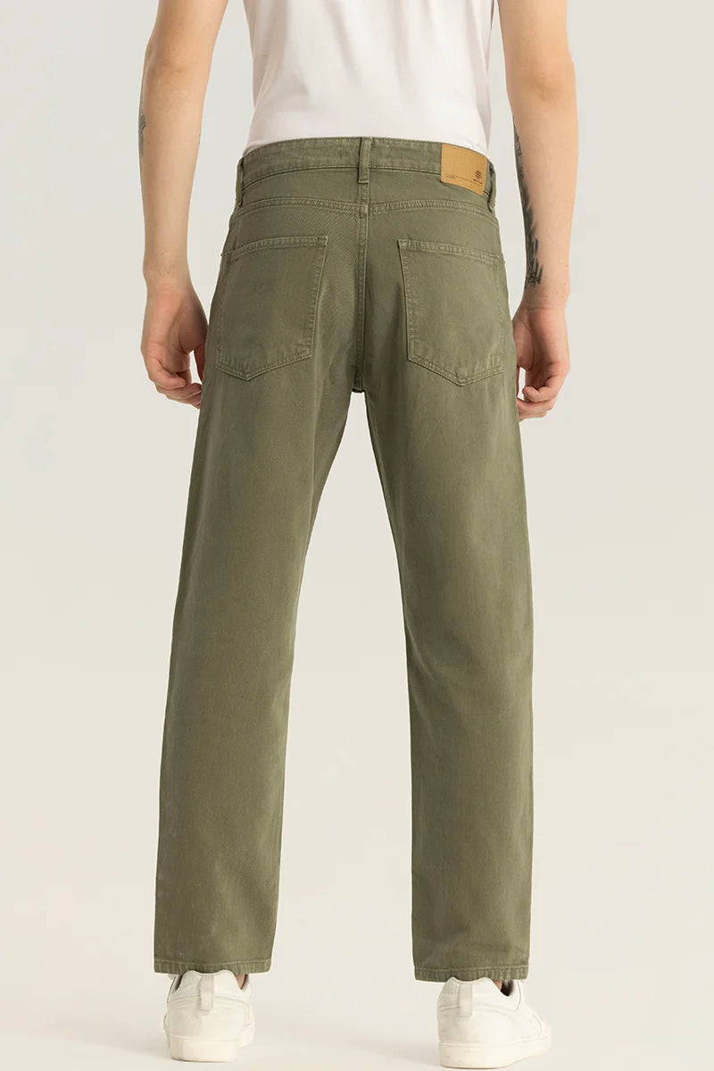 Etienne Olive Plain Relaxed Fit Jeans