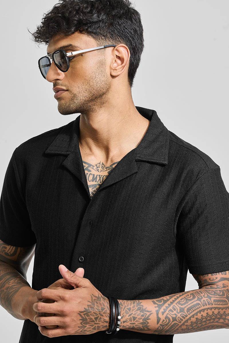 Black Cuban Textured Shirt