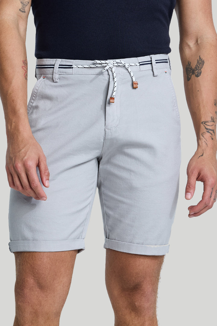 Light Grey Plain Linen Regular Fit Shorts