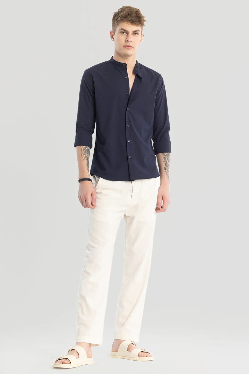 Navy Plain Mandarin Shirt