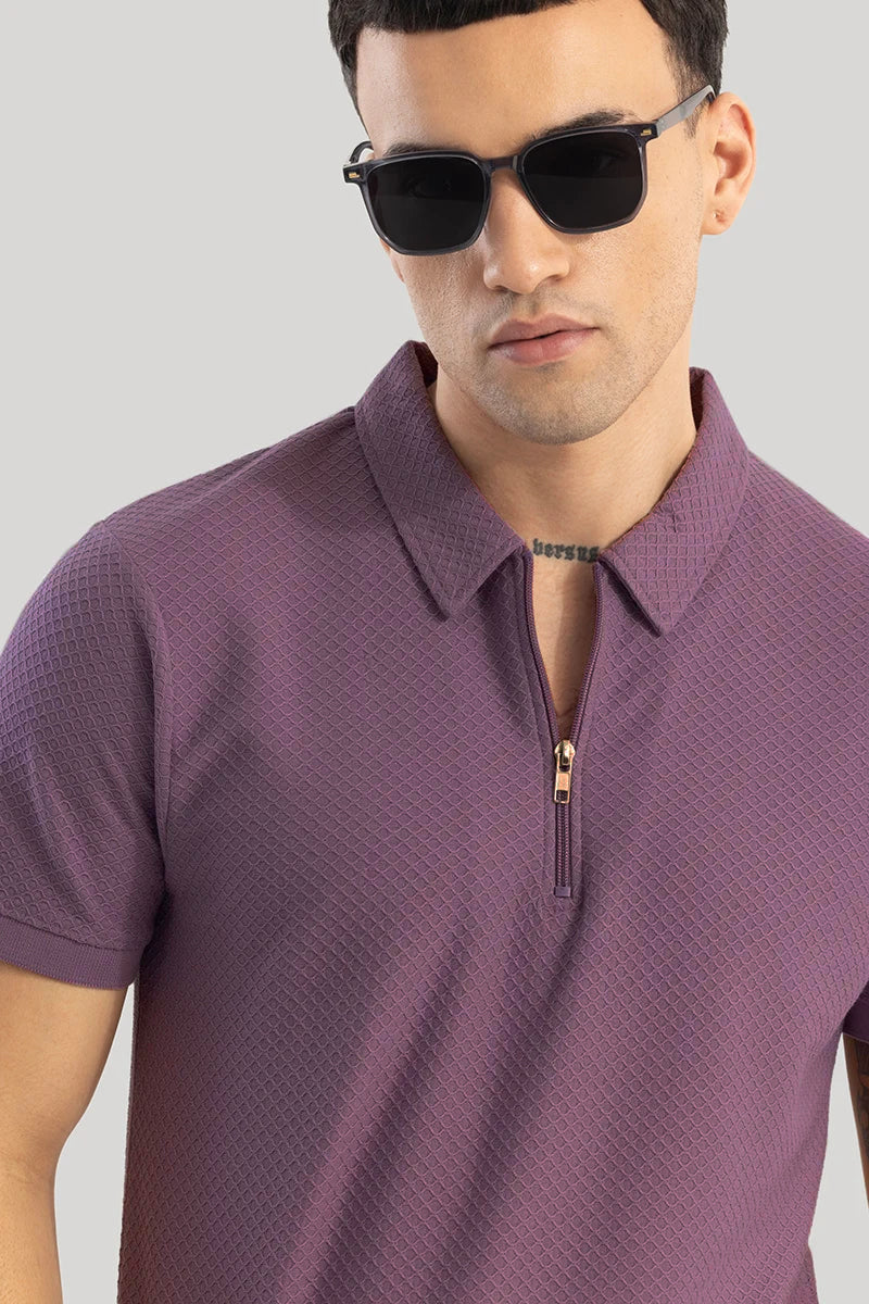 Gael Lavender Textured Polo T-Shirt