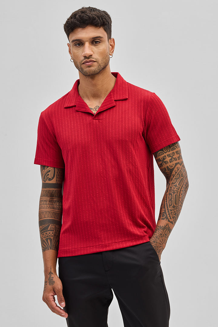 Red Textured Cuban T-Shirt