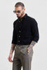 Black Self-Design Slim Fit Shirt