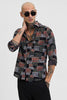 Red Abstract Slim Fit Shirt