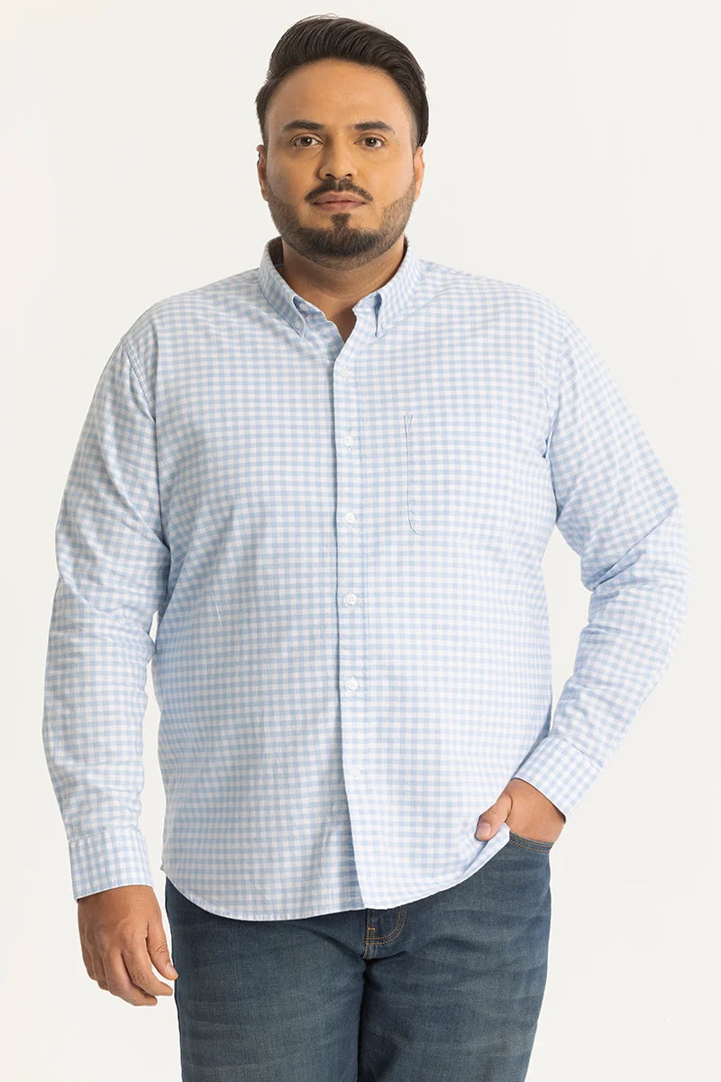 Light Blue Oxford Checks Plus Size Shirt